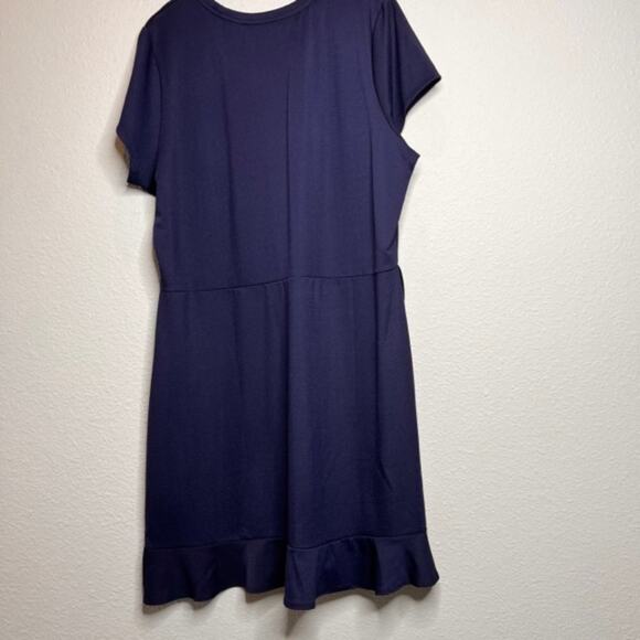 Isaac Mizrahi Live! Knit Midi Dress Navy with Ruffle Curved Hem XLG - Picture 6 of 6